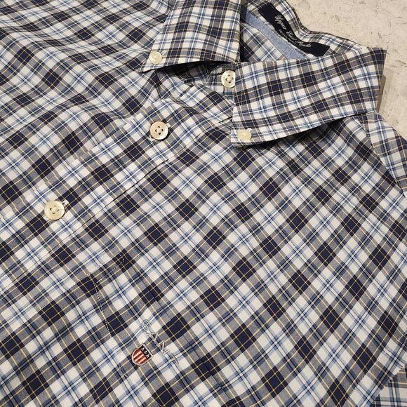 GANT Upper East Poplin Regular Fit MENS SMALL Button Down SHIRT * Blue PLAID - Picture 2 of 4